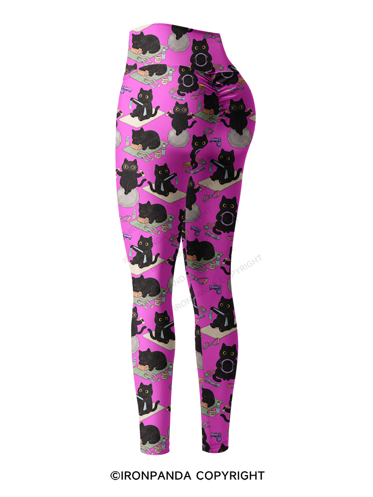 CAT HOME WORKOUT DIARY Printed Yoga Pants