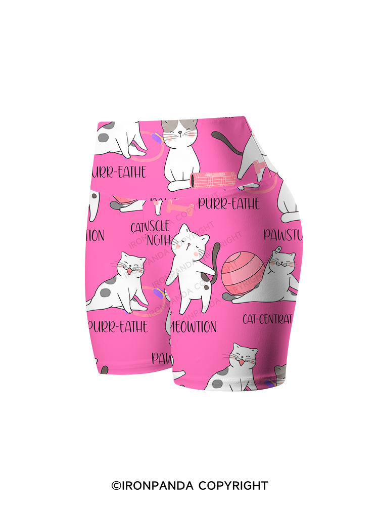 Funny Cats Pilates Printed Yoga Cycling Shorts