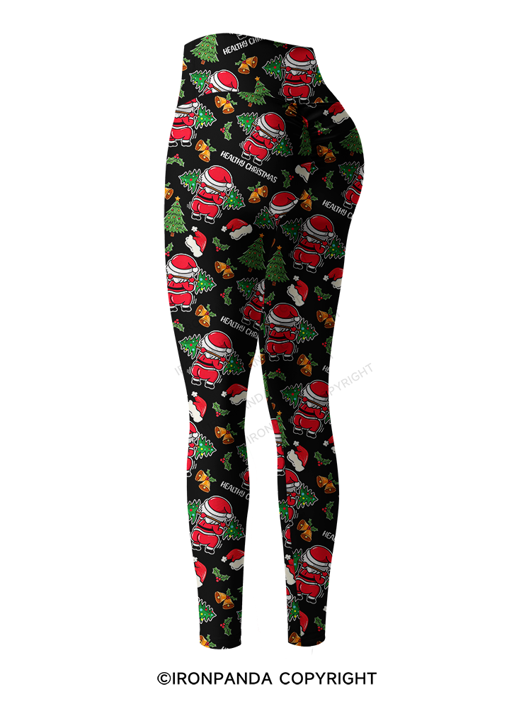 Funny Healthy Christmas Santa Printed Yoga Pants