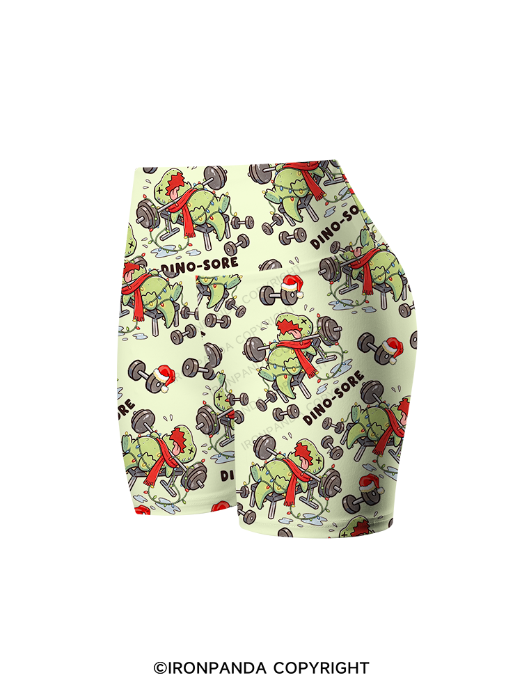 Christmas Workout DINO-SORE Printed Yoga Cycling Shorts
