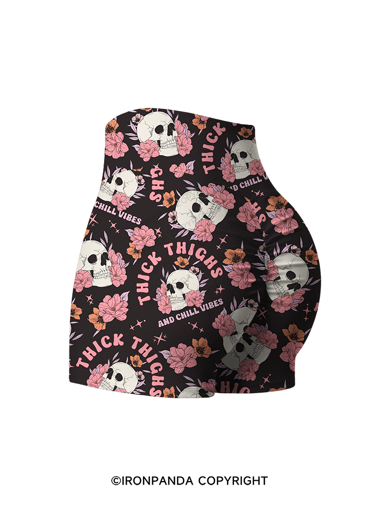 THICK THIGHS AND CHILL VIBES Printed Yoga Shorts