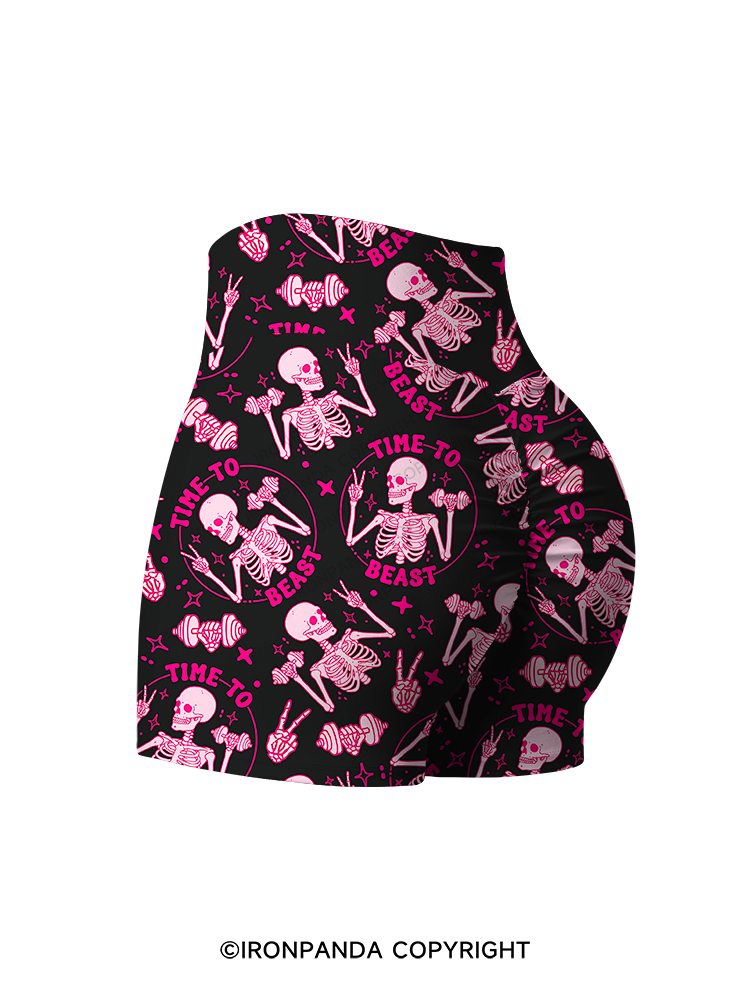 TIME TO BEAST Printed Yoga Shorts