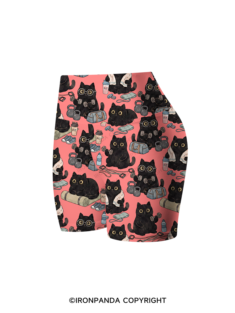 Black Cat Fitness Printed Yoga Cycling Shorts