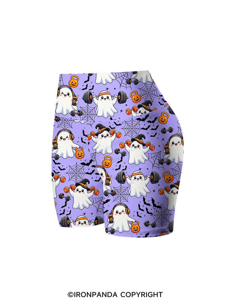 GHOST GYM OF PUMPKINS AND BARBELLS Printed Yoga Cycling Shorts