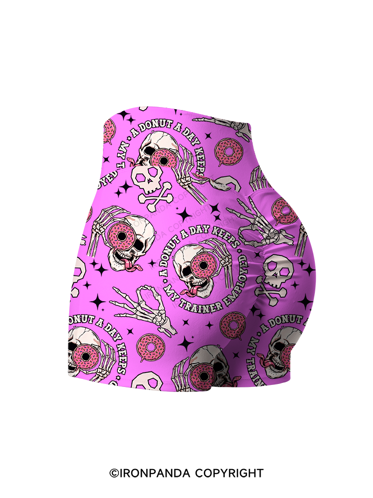 A Donut A Day Keeps My Trainer Employed Printed Yoga Shorts