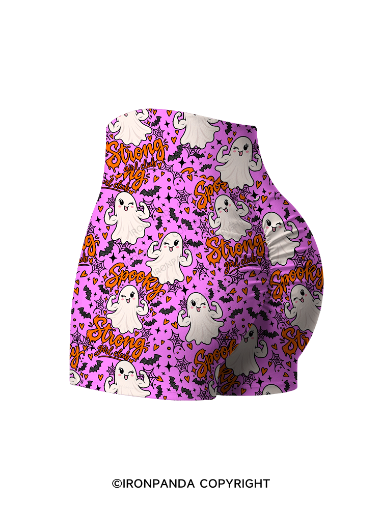 spooky strong girl club Printed Yoga Shorts