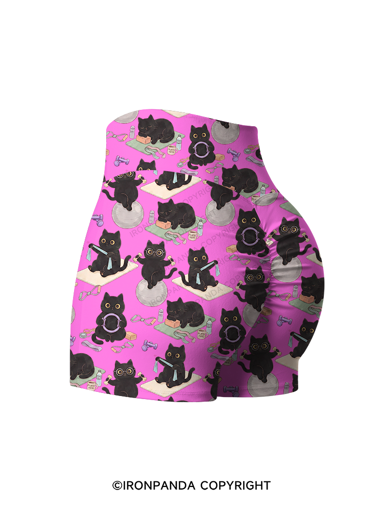 CAT HOME WORKOUT DIARY Printed Yoga Shorts