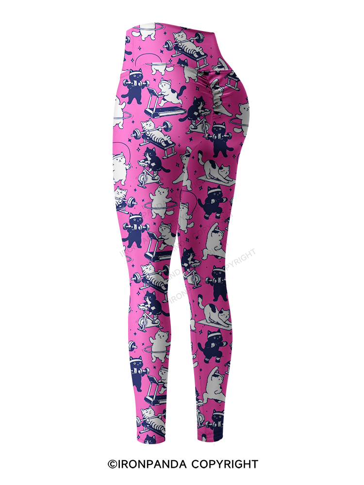 PINK WORKOUT CATS Printed Yoga Pants