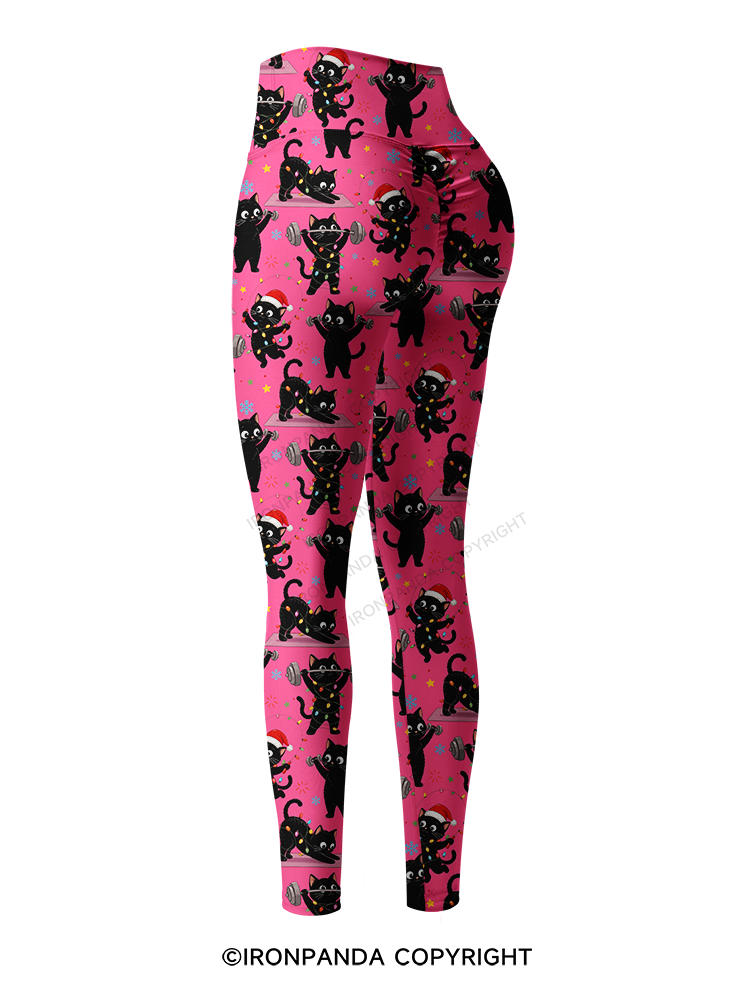 Christmas Fitness Black Cat Printed Yoga Pants