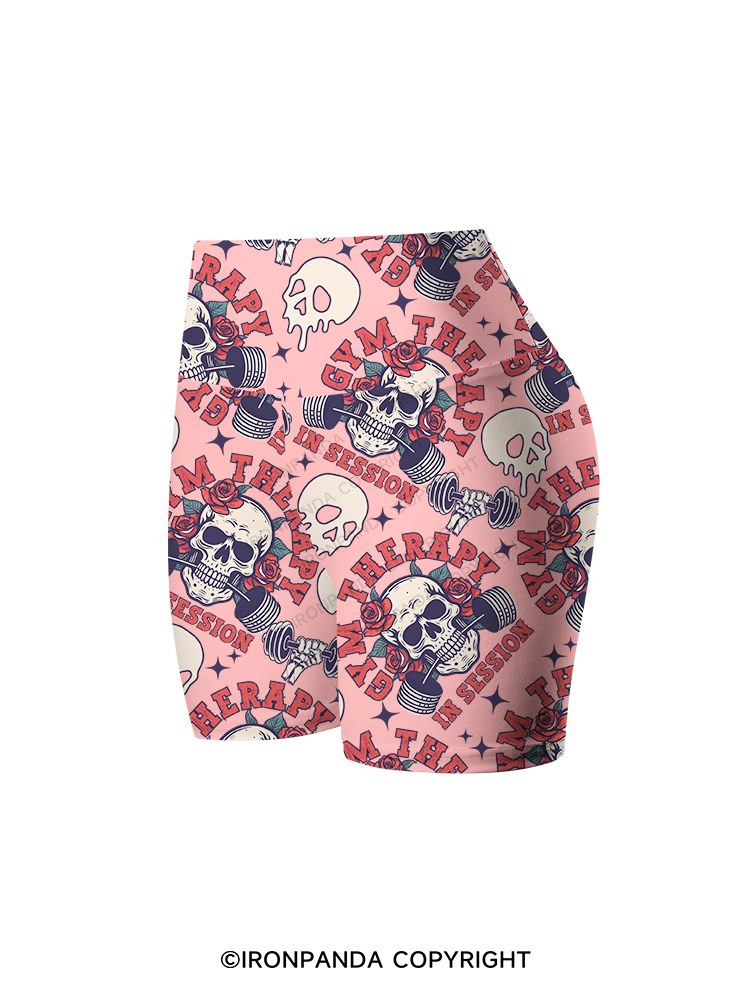 GYM THERAPY IN SESSION SKULL Printed Yoga Cycling Shorts
