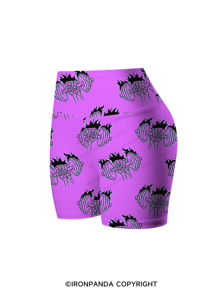 Flame Barbell Printed Yoga Cycling Shorts