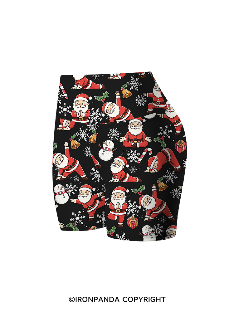 Santa Claus Yoga Poses Printed Yoga Cycling Shorts