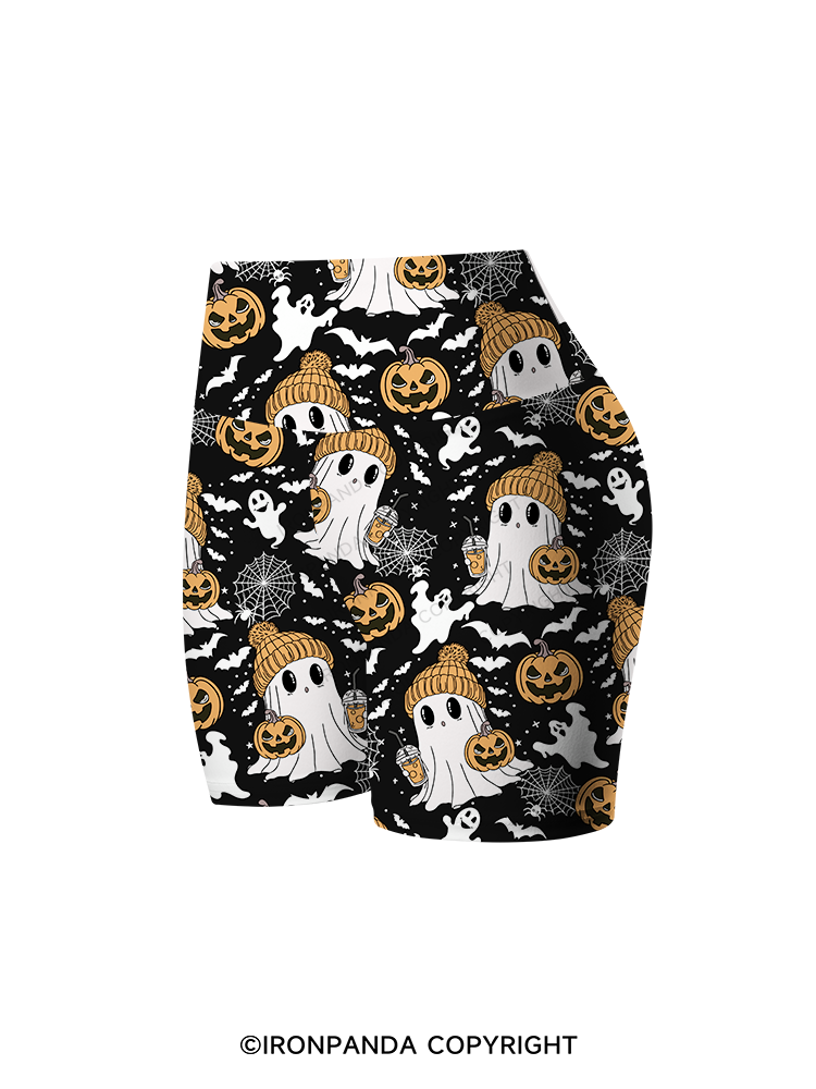GHOST WITH ICED COFFEE Printed Yoga Cycling Shorts