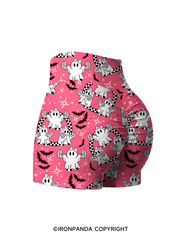 PINK HALLOWEEN POWER PARTY Printed Yoga Shorts