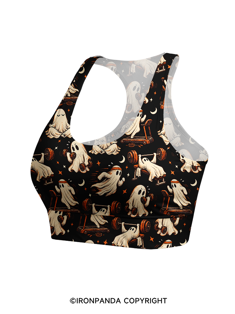 Funny Ghost Weightlifting Fitness Racerback Sports Bra