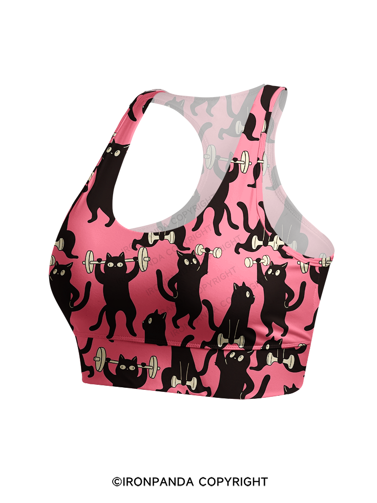 Funny Cat Gym Racerback Sports Bra