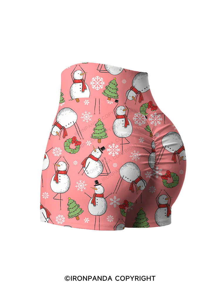 Snowman Christmas Yoga Printed Yoga Shorts