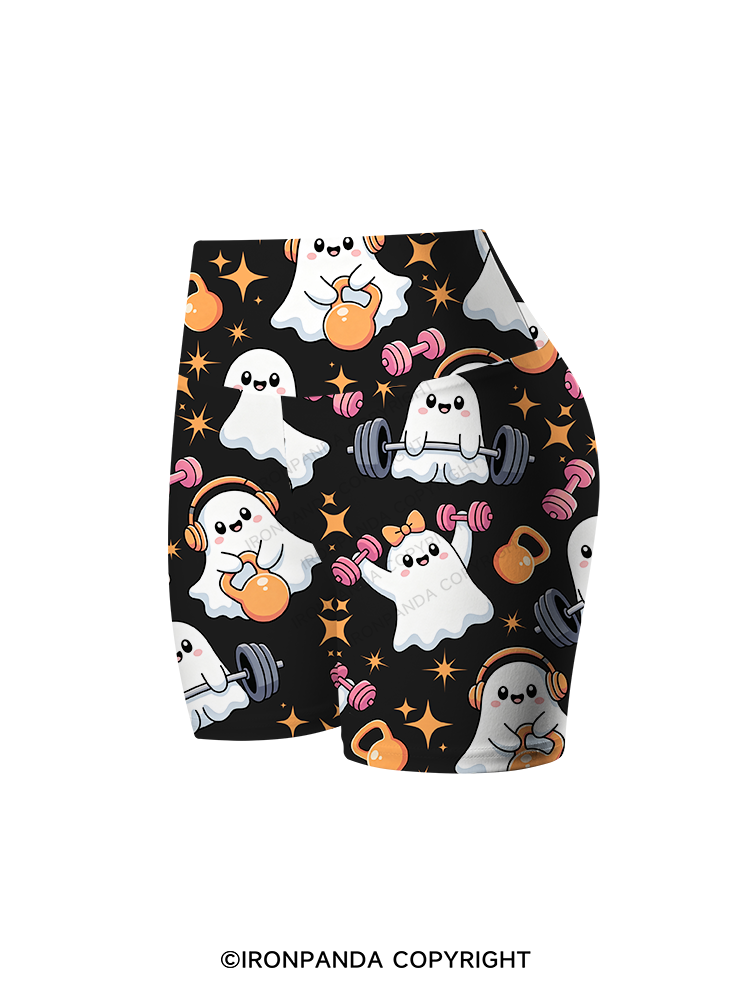 GHOST POWER WORKOUT TIME Printed Yoga Cycling Shorts