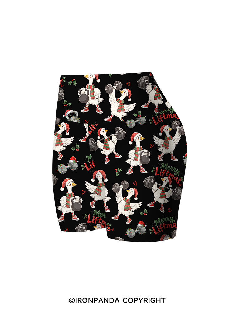 Weightlifting Christmas Goose Printed Yoga Cycling Shorts