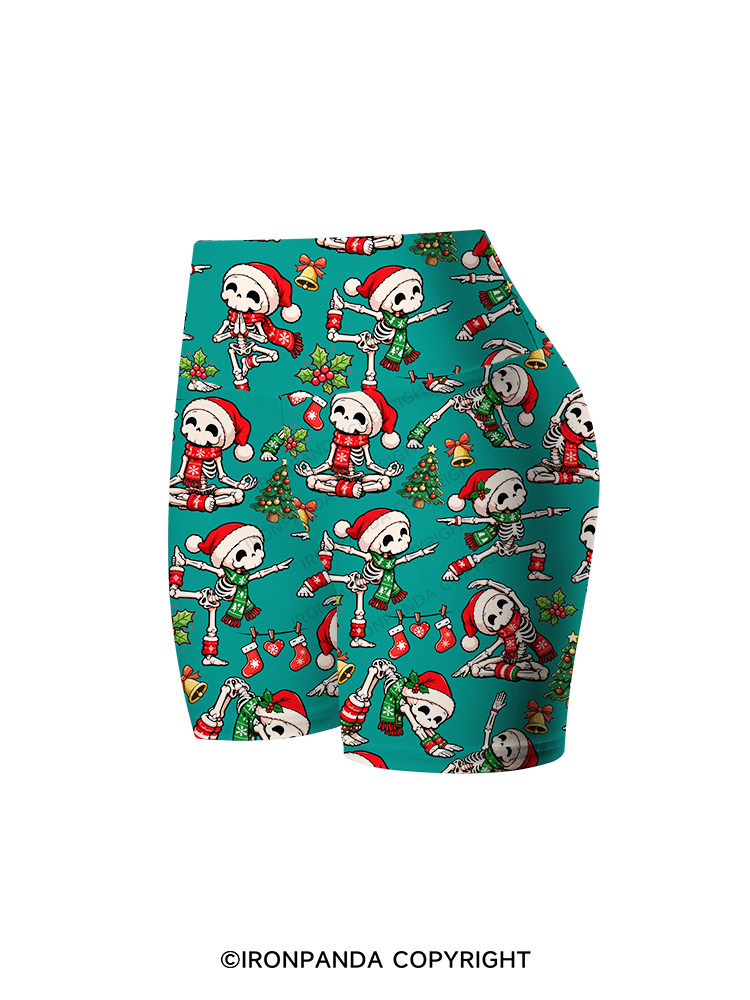 Yoga Skeleton Santa Hat Yogi Printed Yoga Cycling Shorts