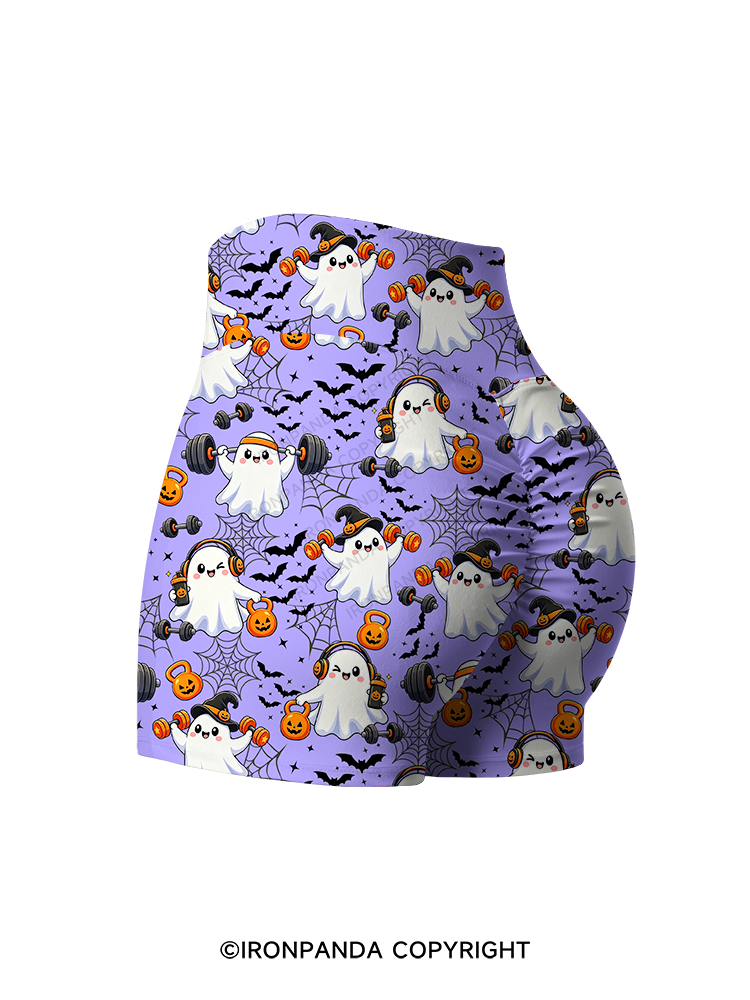 GHOST GYM OF PUMPKINS AND BARBELLS Printed Yoga Shorts