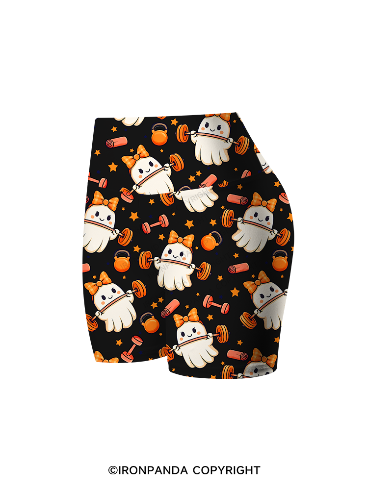 WORKING ON MY BOOTY FUNNY GHOST Printed Yoga Cycling Shorts