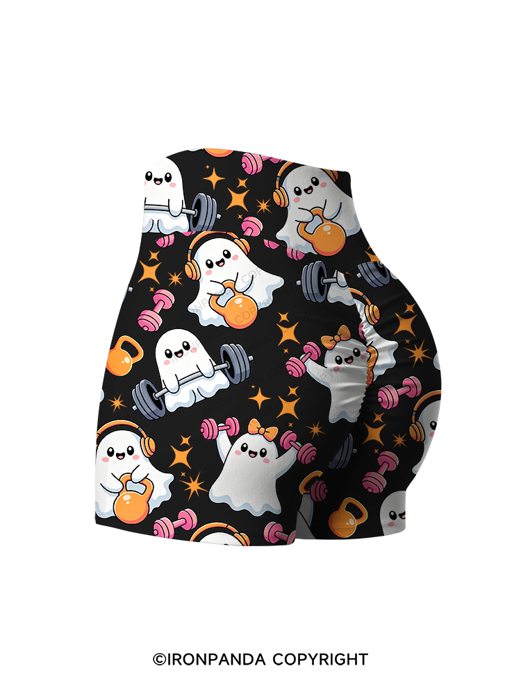 GHOST POWER WORKOUT TIME Printed Yoga Shorts
