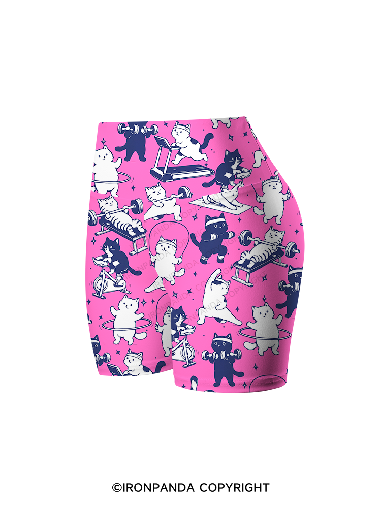 PINK WORKOUT CATS Printed Yoga Cycling Shorts