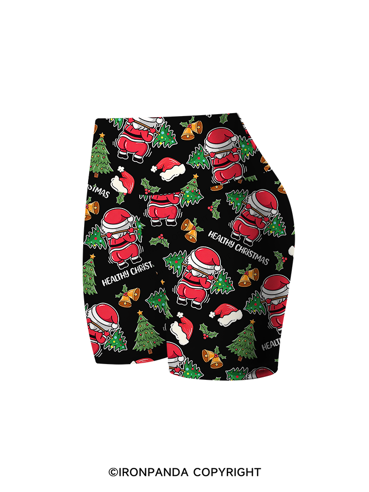 Funny Healthy Christmas Santa Printed Yoga Cycling Shorts