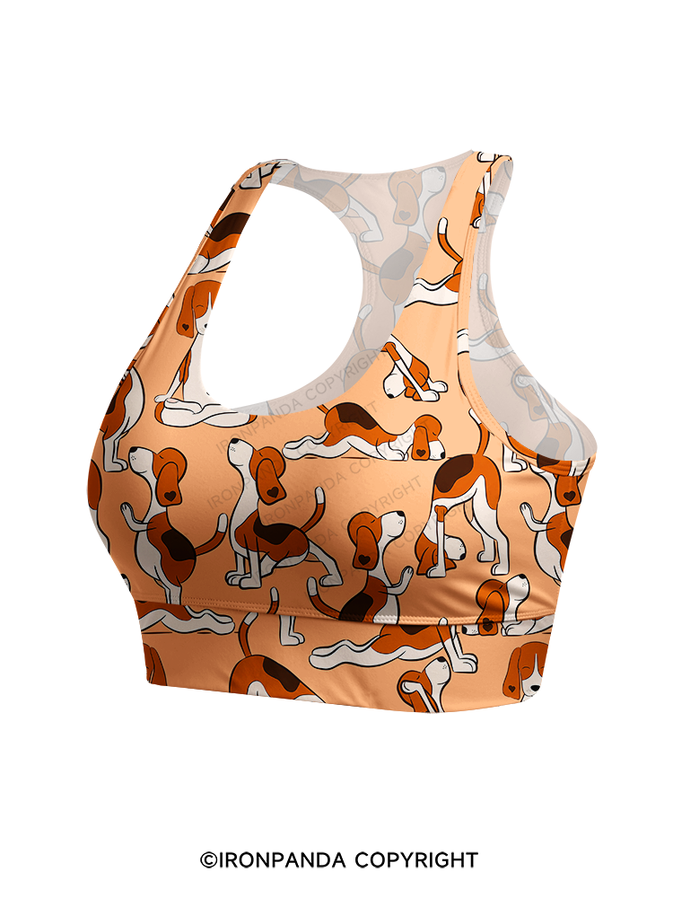 DOGGIE MEDITATION AND STRETCHING Racerback Sports Bra