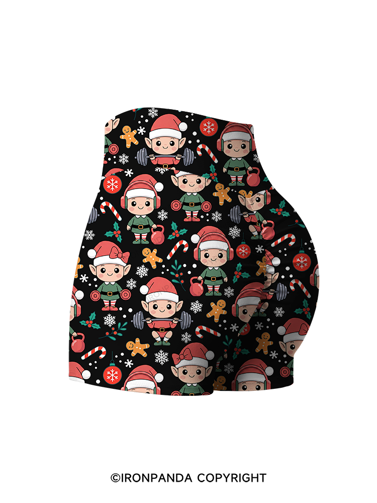 Gym Christmas Elves Printed Yoga Shorts