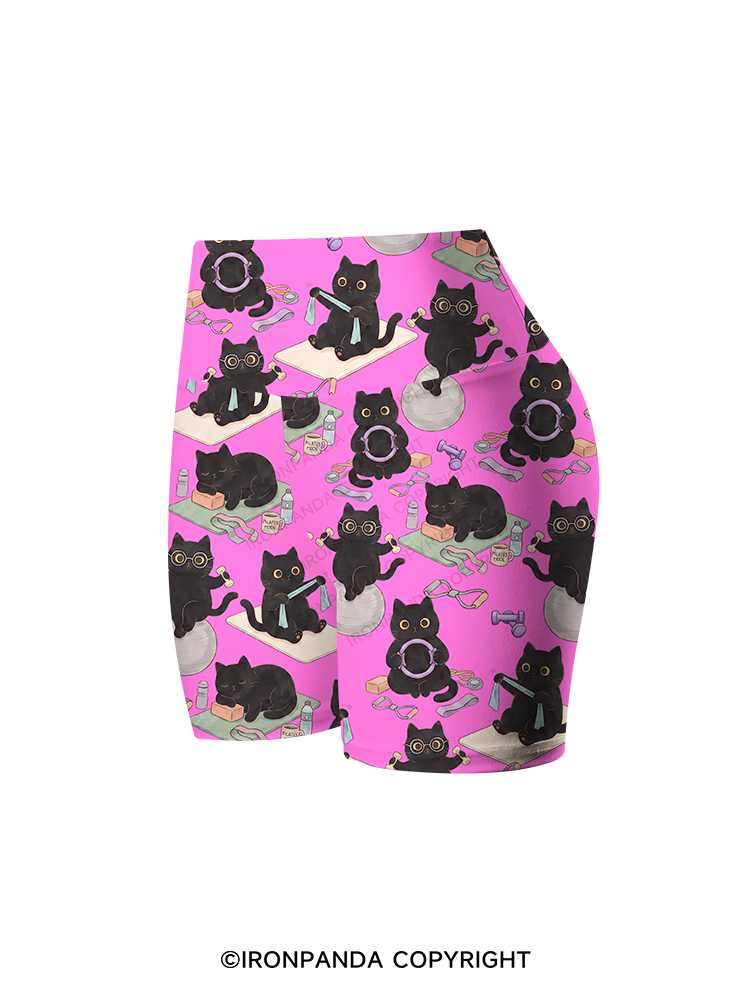 CAT HOME WORKOUT DIARY Printed Yoga Cycling Shorts