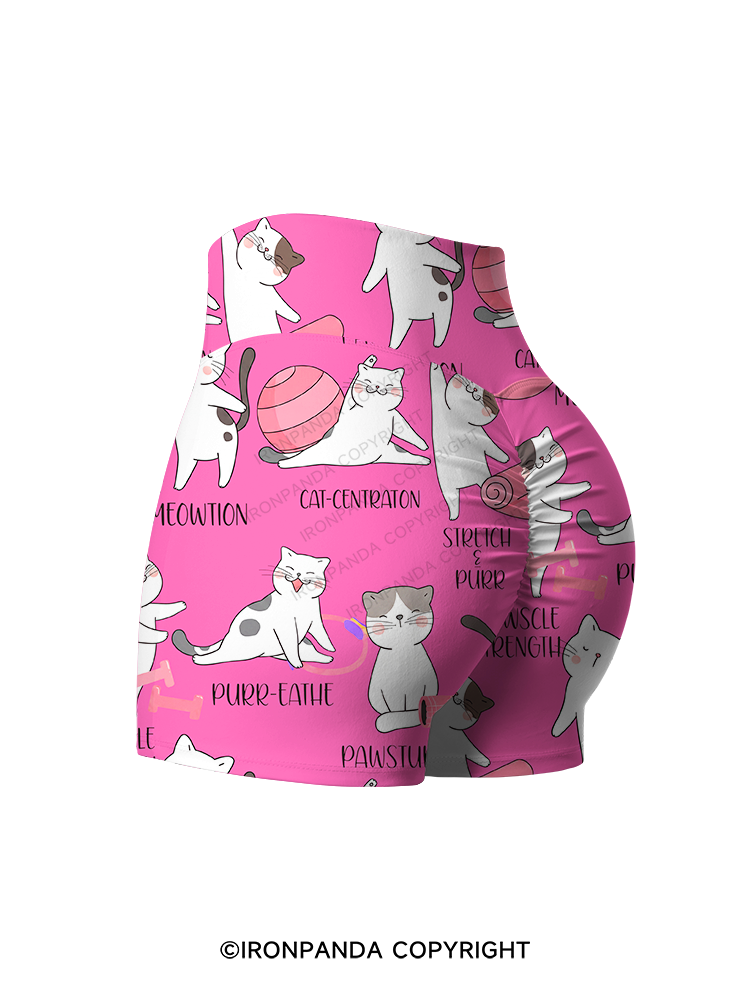 Funny Cats Pilates Printed Yoga Shorts