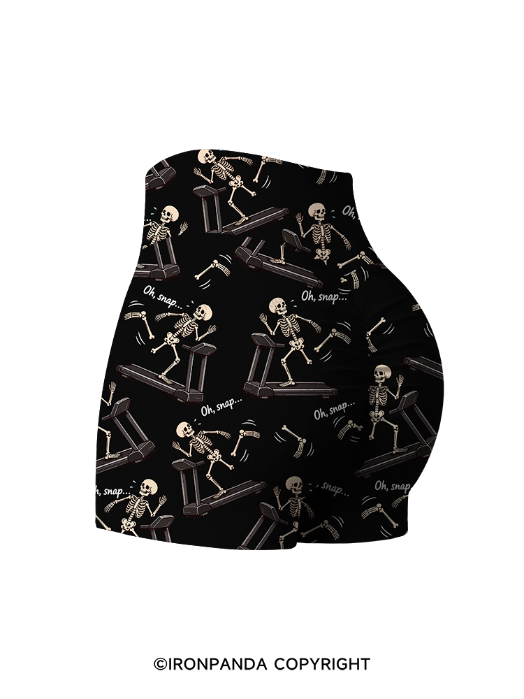 Oh Snap Funny Skeleton Printed Yoga Shorts