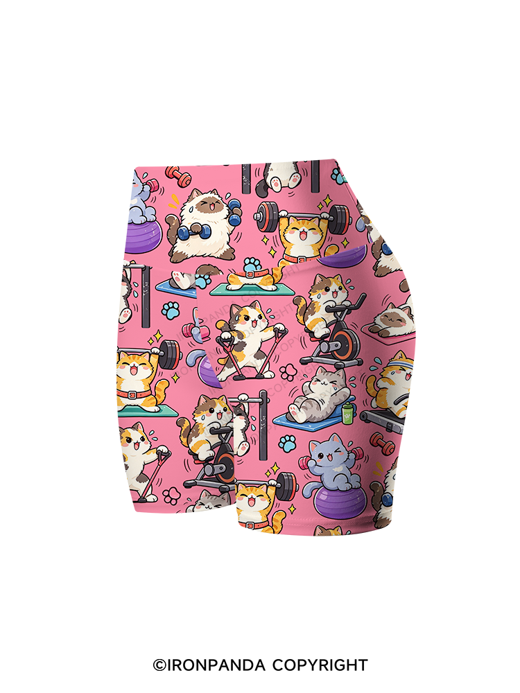 Fitness Cats Gym Workout Printed Yoga Cycling Shorts