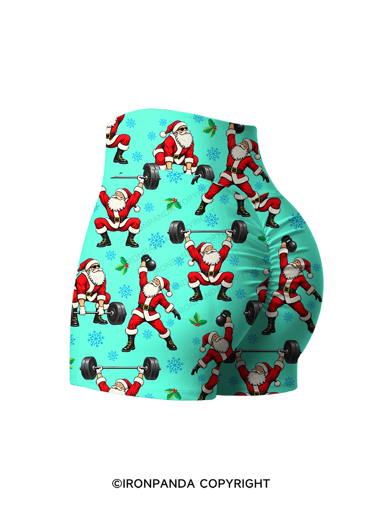 Santa Lifting Christmas Workout Yoga Printed Yoga Shorts