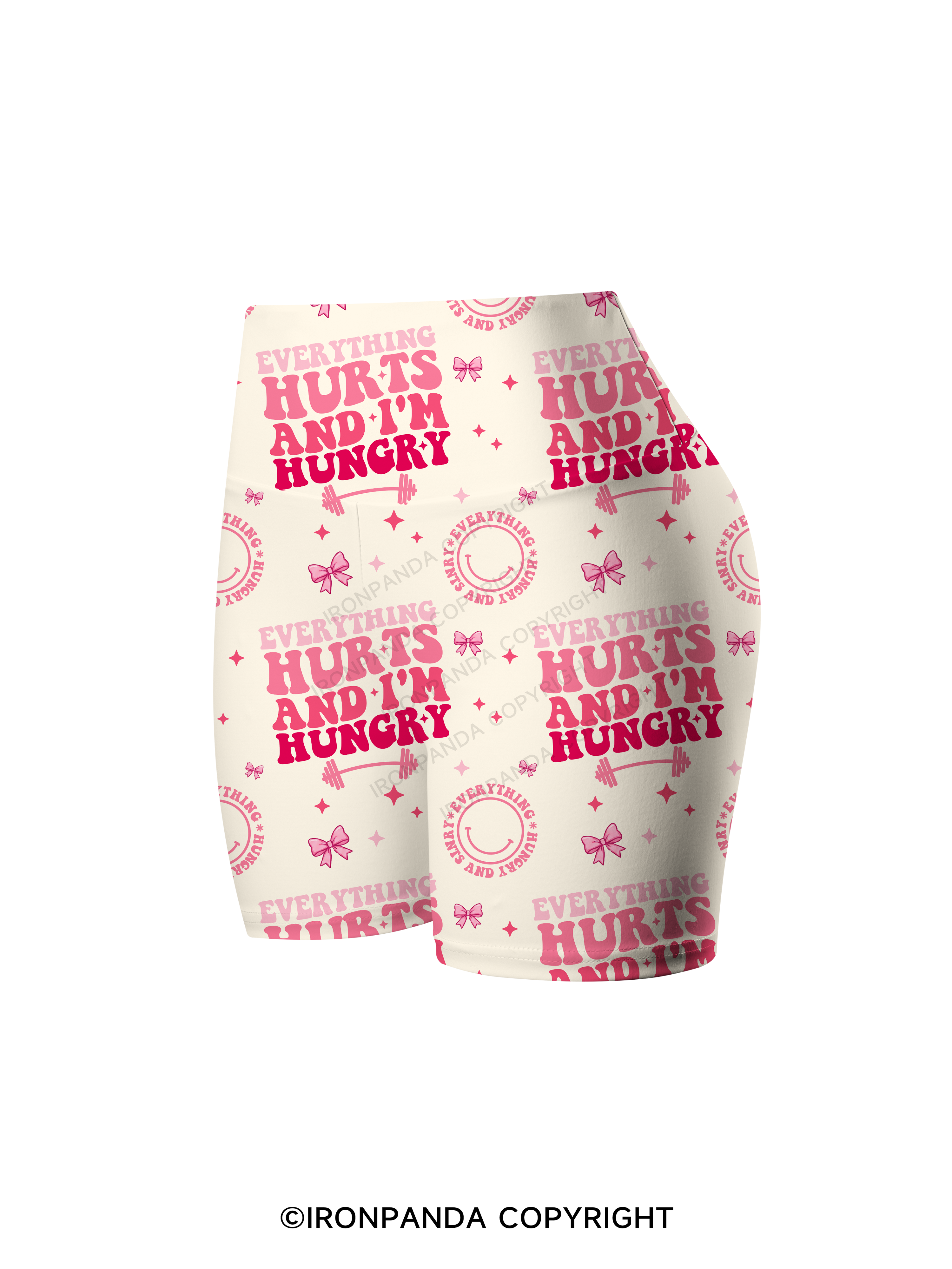EVERYTHING HURTS AND I'M HUNGRY FITNESS Printed Yoga Cycling Shorts