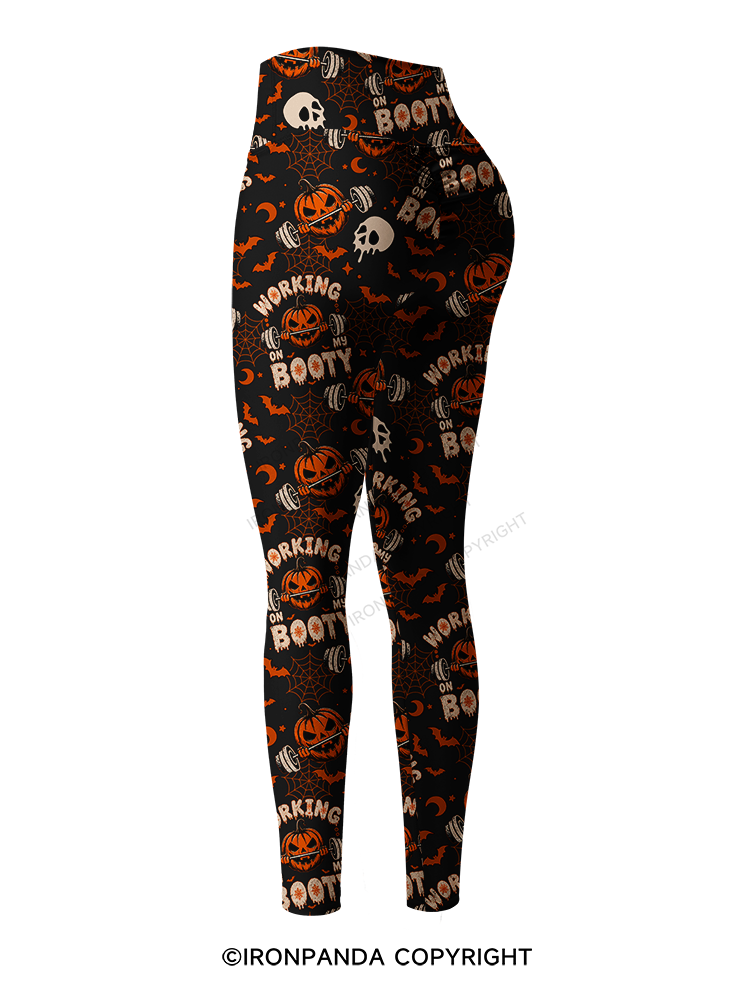 WORKING ON MY BOOTY FUNNY HALLOWEEN PUMPKIN Printed Yoga Pants
