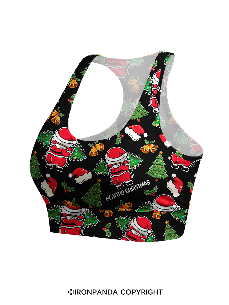 Funny Healthy Christmas Santa Racerback Sports Bra