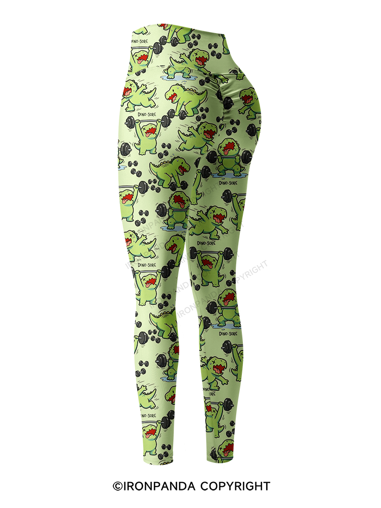 ANGRY LITTLE DINO STRENGTH CAMP Printed Yoga Pants