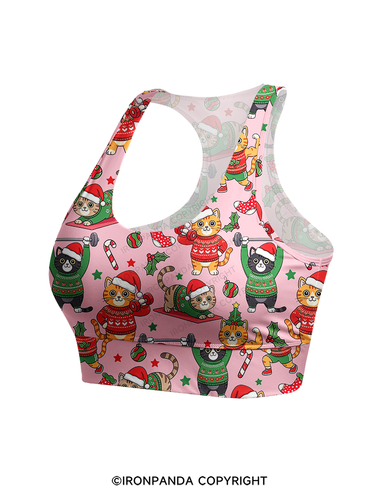 CHRISTMAS FITNESS CATS Racerback Sports Bra