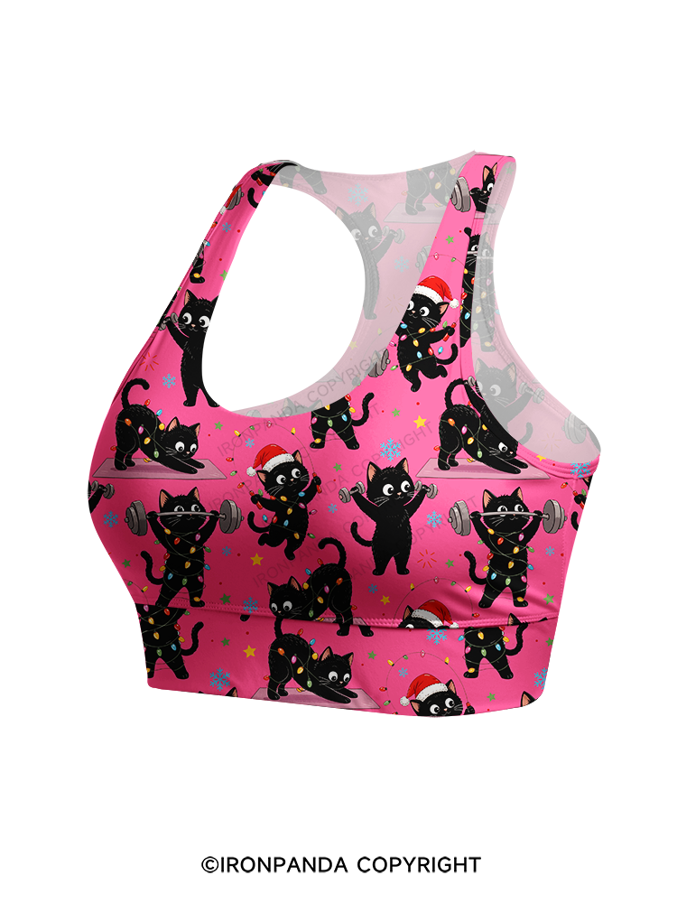 Christmas Fitness Black Cat Racerback Sports Bra