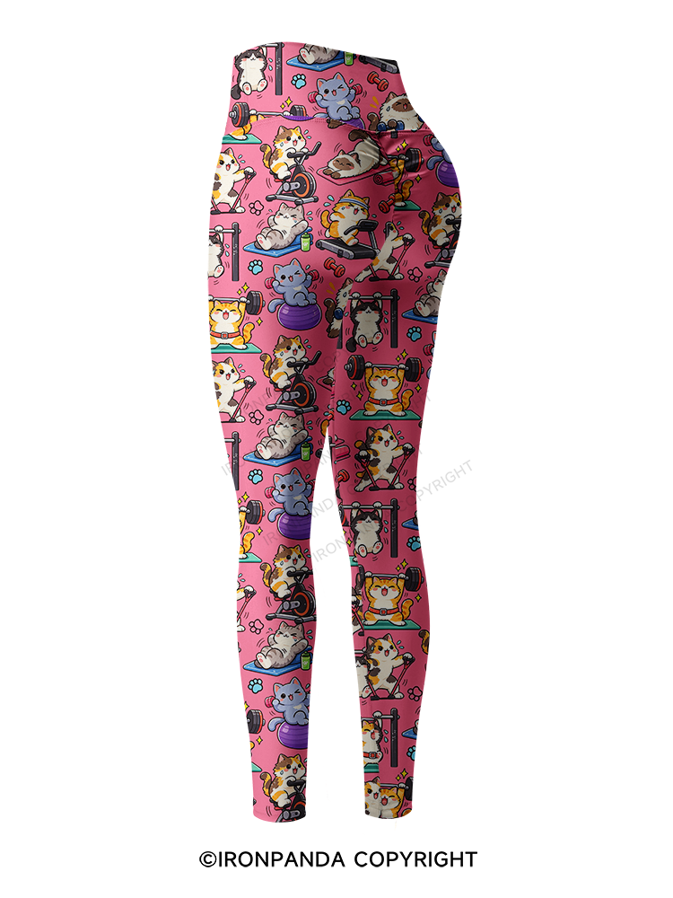 Fitness Cats Gym Workout Printed Yoga Pants