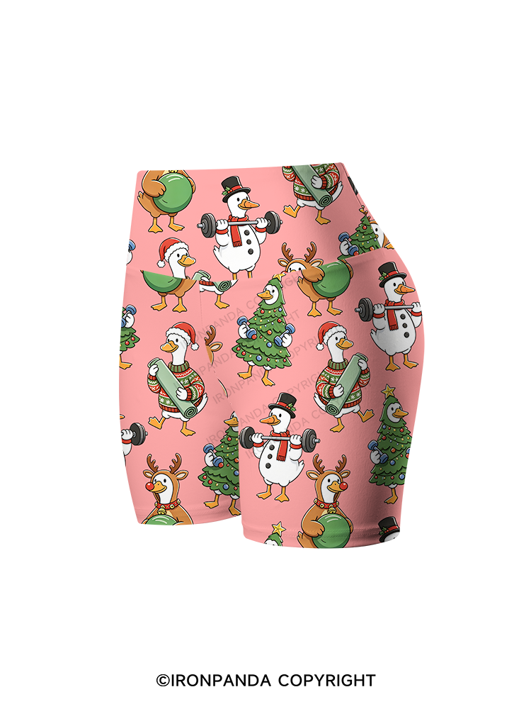 Weightlifting Goose Christmas Printed Yoga Cycling Shorts
