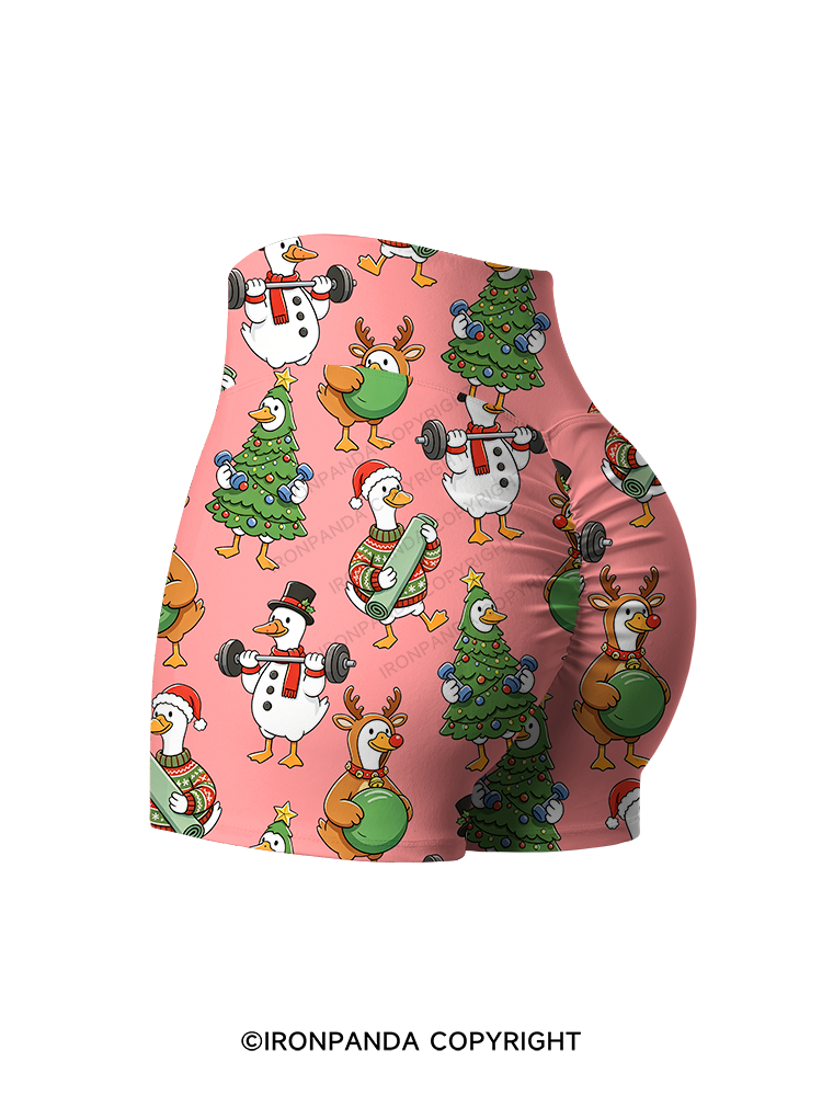 Weightlifting Goose Christmas Printed Yoga Shorts