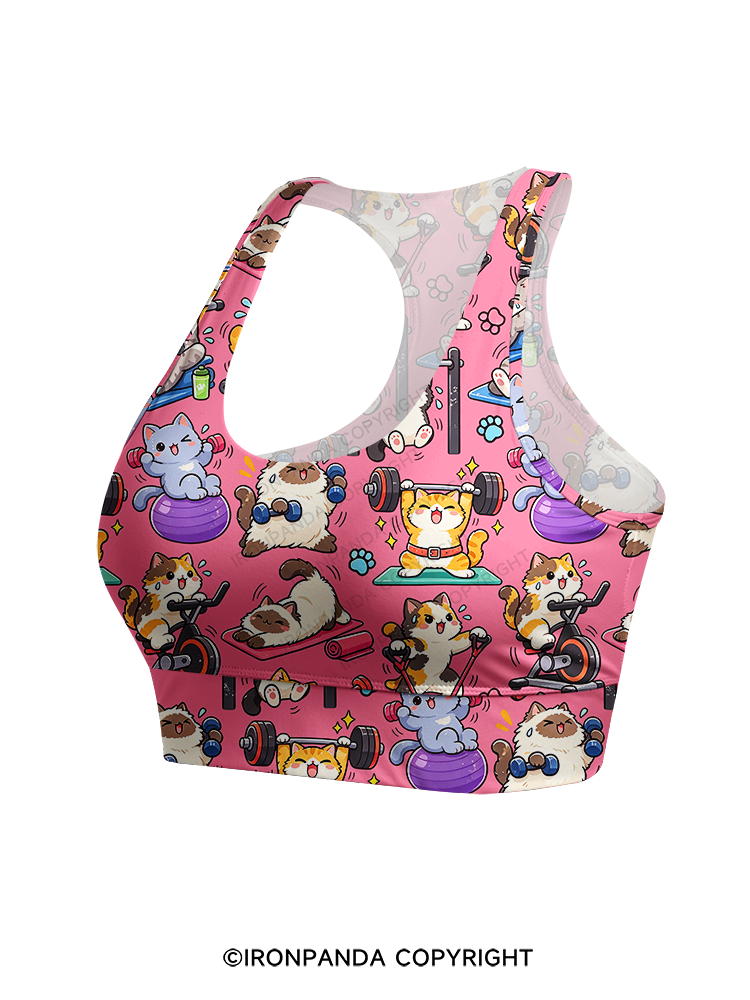 Fitness Cats Gym Workout Racerback Sports Bra