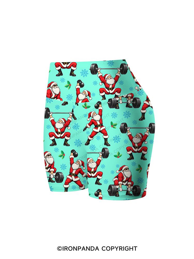 Santa Lifting Christmas Workout Yoga Printed Yoga Cycling Shorts