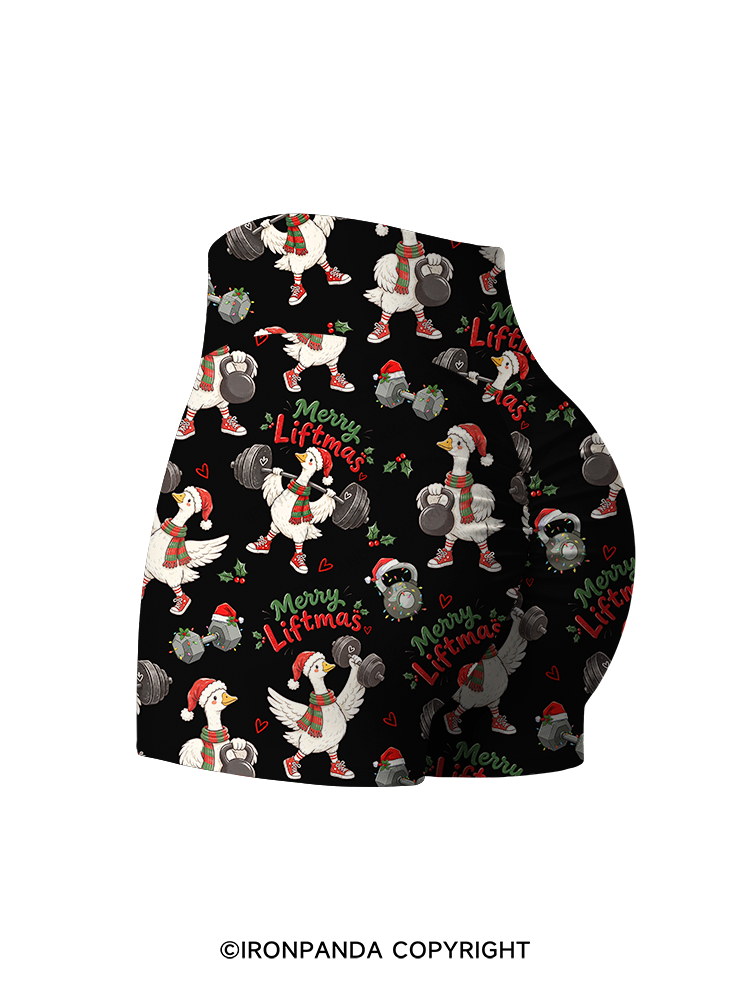 Weightlifting Christmas Goose Printed Yoga Shorts