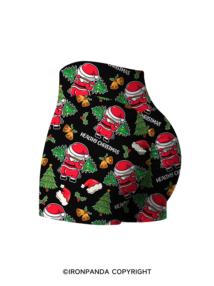 Funny Healthy Christmas Santa Printed Yoga Shorts