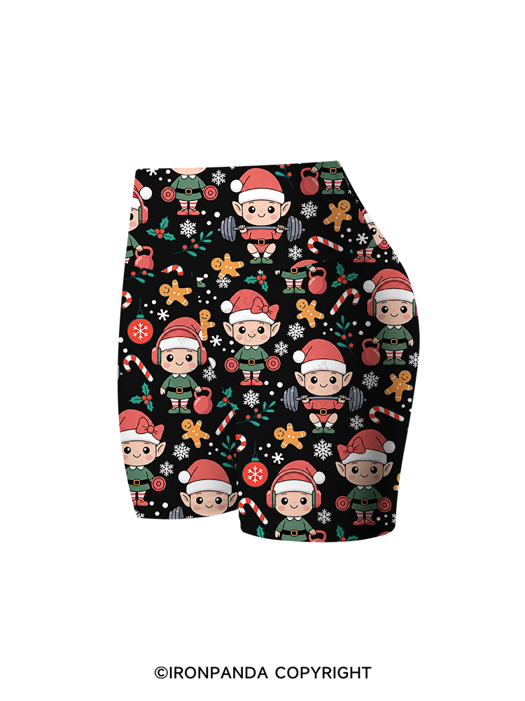 Gym Christmas Elves Printed Yoga Cycling Shorts